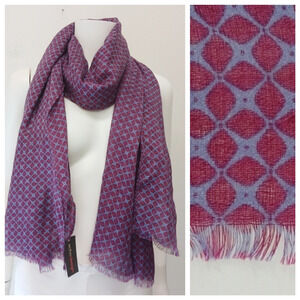 Echo Scarf Geometric Fringe Wrap Shawl Magenta Blue Acrylic Boho Cozy 70"x28"